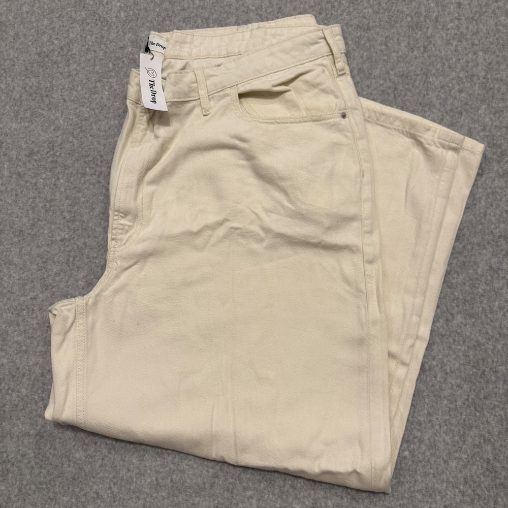 The Drop Alba Ecru Wide Leg Jeans Off White Cotton Tencel Size 37 NWT Plus
